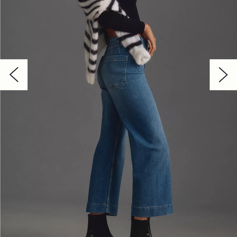 EUC Anthropologie The Colette Cropped High Rise Wide Leg Jeans Denim Maeve Blue
